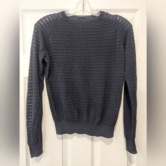 COS women's navy Ribbed knit sheer lightweight Sweater crew pullover lagenlook S - Picture 1 of 7